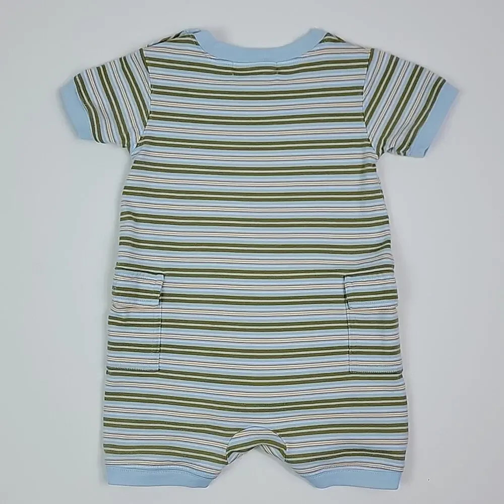 Janie and Jack Tea Collection Romper Shorts Orange Khaki Blue Bundle 6-12 Months